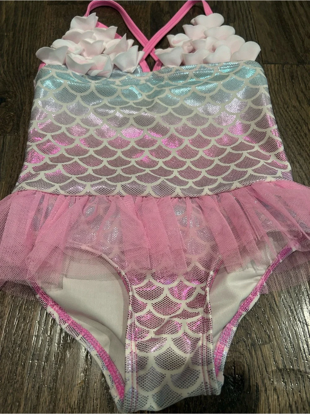 Floatimini Pink Floral Appliqué Girls Mermaid Swimsuit Size 4